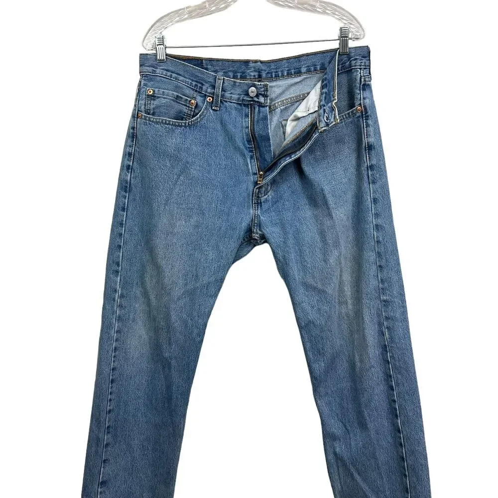 Levis Mens 505 Jeans Straight Leg 5 Pocket Zip Fly Mid Rise Blue Wash SZ 36X29*